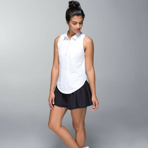 Lululemon Hot Hitter Sleeveless Polo II Tank Top White Size 4 6 Lazer Cut Back